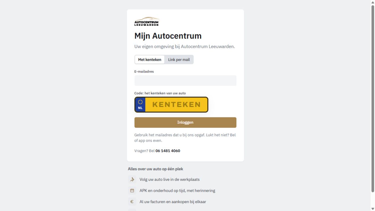 Inlogpagina van het echte Mijn Autocentrum-portaal