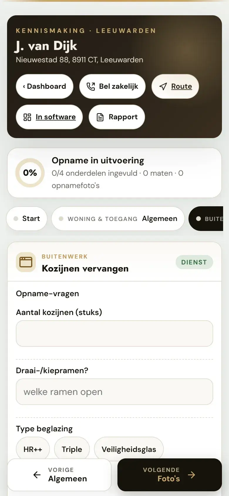 Opname-app op de telefoon met de module kozijnen vervangen