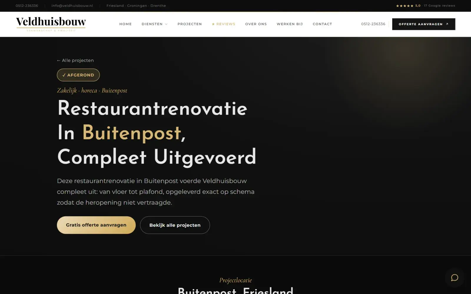 Projectpagina: Per project het verhaal, de aanpak, de foto's en de diensten die erbij hoorden.